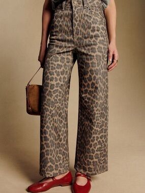 Sezane Leopard-Print crop Jeans